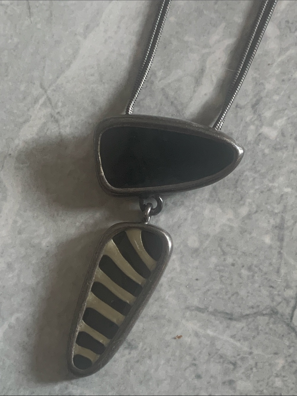 Chico's Black and Cream Double Drop Pendant Necklace